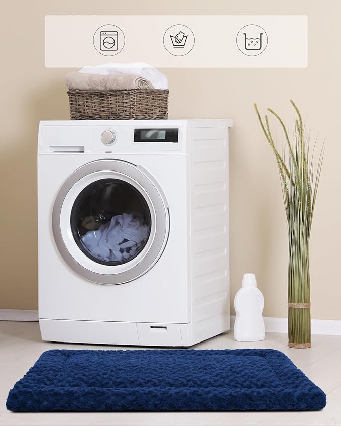 Washable Dog Bed Mat Reversible Dog Crate Pad Soft Fluffy Pet Kennel Beds Dog Sleeping Mattress for Large Jumbo Medium Small Dogs, 29 x 18 Inch, Blue