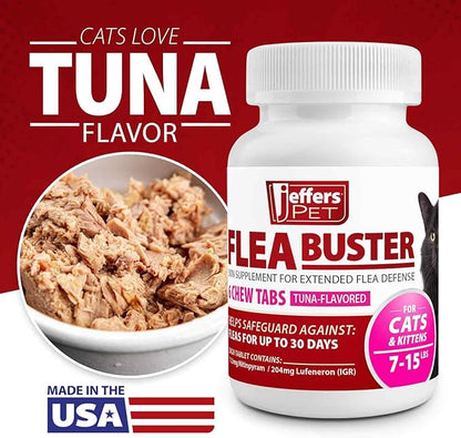 Jeffers Pet Flea Buster Chewable Tablets for Cats and Kittens 7-15 lbs, Tuna Flavor Supplements, Monthly Cat Flea Support, Made in USA, Easy to Feed Cat Tablets, Travel Friendly - 6 Count
