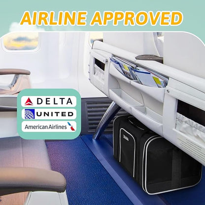 Petskd Pet Carrier 17x11x10.5 Delta American United Airline Approved, Pet Travel Carrier Bag for Small Cats and Dogs, Cat Soft Sided Carrier with Safety Lock Zippers, 5-Sided Breathable Mesh(Black)