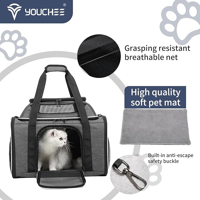 19" L x 12" W x 17" H Inches Cat, Dog Carrier for Pets Up to 25 Ibs, Washable，Soft Sided，Collapsible Travel Puppy Carrier. (Grey)