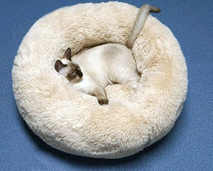 BODISEINT Modern Soft Plush Round Pet Bed for Cats or Small Dogs, Mini Medium Sized Dog Cat Bed Self Warming Autumn Winter Indoor Snooze Sleeping Cozy Kitty Teddy Kennel (24'' D x 8'' H, Champagne)