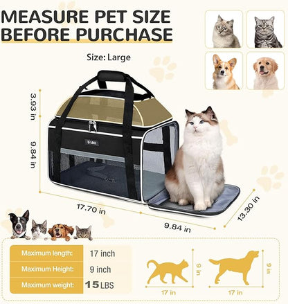 Lekereise Top-Expandable Pet Carrier - TSA Airline Approved Soft Sided Underseat Up to 15lbs Travel Carriers for Small Cats and Dogs with Locking Safety Zippers Anti-Scratch Mesh Large