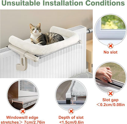 Sunhoo Cat Window Perch Hammock Sturdy Windowsill Bed Seat for Large Cats No Drilling No Suction Adjustable Kitty Shelf with Washable Cover Easy Assembly Holds up to 40 lbs 24.8 * 15 in (White, L)