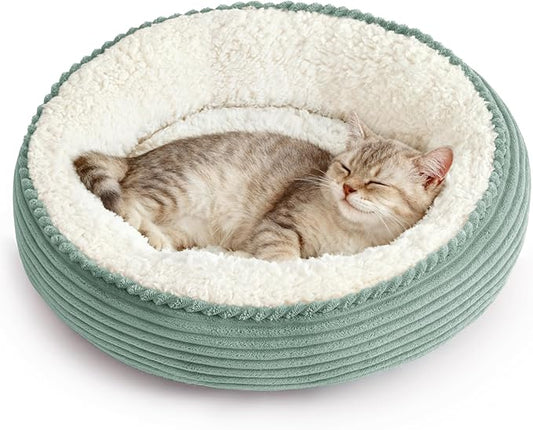 Love's cabin Round Donut Cat and Dog Cushion Bed, 20in Pet Bed for Cats or Small Dogs, Anti-Slip & Water-Resistant Bottom, Super Soft Durable Fabric Pet beds, Washable Luxury Bed Apple Green Stripe