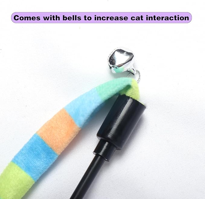 Cat Wand Toys Interactive Kitten Toys Cat Teaser Wand String Feather for Indoor Colorful Ribbon Wands Stick Toy Cat Charmer-3 Packs