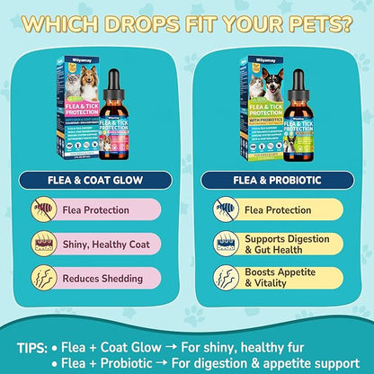 Flea Defense + Skin & Coat Support, Natural Flea and Tick Prevention for Dogs & Cats, Dog & Cat Flea Treatment with Pumpkin Seed & Omega-3/6/9, Flea Drops for All Breeds & Ages, Chicken Flavor