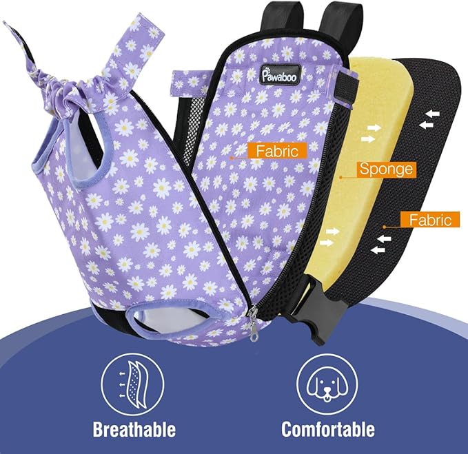 Pawaboo Pet Carrier Backpack, Adjustable Pet Front Cat Dog Carrier Backpack Travel Bag, Legs Out, Easy-Fit for Traveling Hiking for Small Medium Dogs Cats Puppies, Extra Large, Black & Purple Daisy