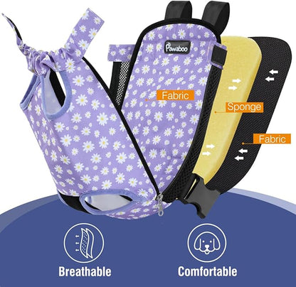 Pawaboo Pet Carrier Backpack, Adjustable Pet Front Cat Dog Carrier Backpack Travel Bag, Legs Out, Easy-Fit for Traveling Hiking for Small Medium Dogs Cats Puppies, Extra Large, Black & Purple Daisy