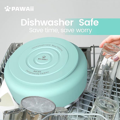 Pawaii Stainless Steel Dog Bowl with Non-Slip Rubber Base & Double Wall Insulation - Durable Design | Includes ID Tag | Dishwasher Safe Food & Water Bowl for All Dogs (34oz)