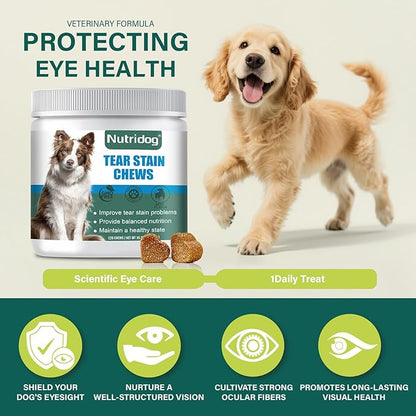 Tear Stain Chews for Dogs - Dog Tear Stain Remover & Supplement with Antioxidant Blend, Vitamin C, Lutein - 120ct Beef Flavor Soft Chews for Eye Health & White Fur Care (ND-038)