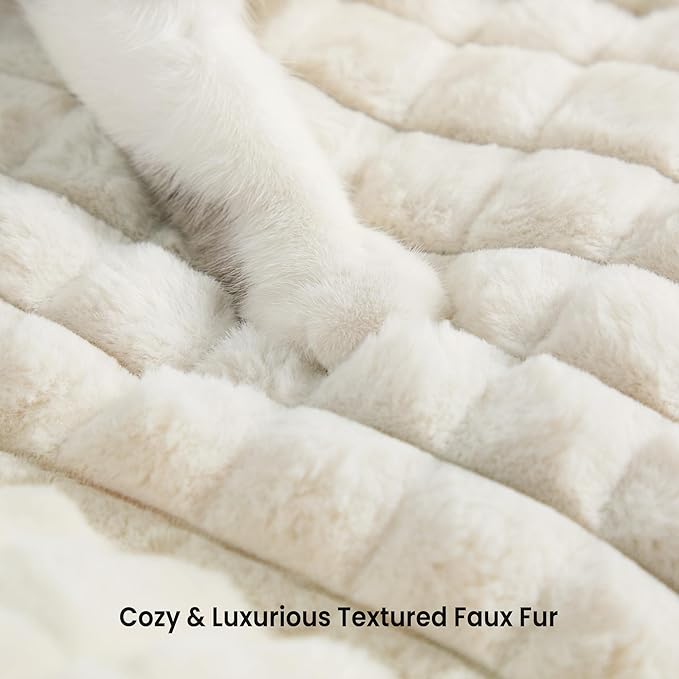 Cute Dog Couch Bed for Small Medium Dogs Cats- Supportive & Fluffy Faux Rabbit Fur Pet Beds, Washable Furry Puppy Beds with Removable Zipper Cover, 37x27x10 inches, Off White