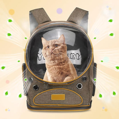 Pet Backpack Carrier, Portable and Ventilated, Oxford Cloth, Dog Cat Travel Bag with Transparent Cover 12.6", (Brown, 1 Pcs), Intended for Hiking/Camping/Traveling