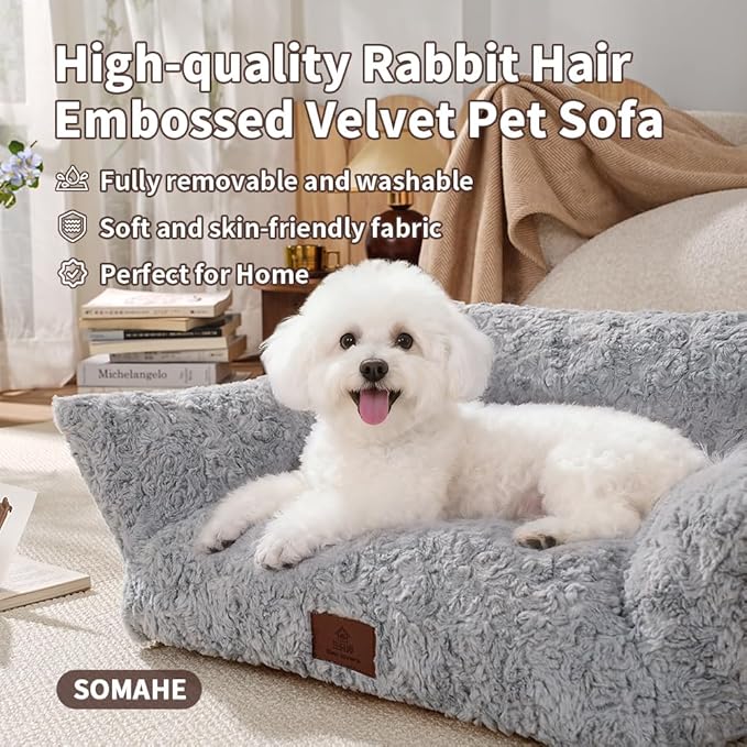 Cat Couch Beds Cat Bed for Indoor Cats Washable Dog Beds for Small Dogs & Cats with Removable Cover Fluffy Sofa with Non-Slip Bottom (18.0" L X 24.0" W X 10.0" Th) Coffee