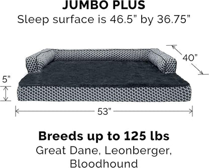 Furhaven Orthopedic Dog Bed for Large Dogs w/ Removable Bolsters & Washable Cover, For Dogs Up to 125 lbs - Plush & Woven Decor Comfy Couch Sofa - Diamond Gray, Jumbo Plus/XXL