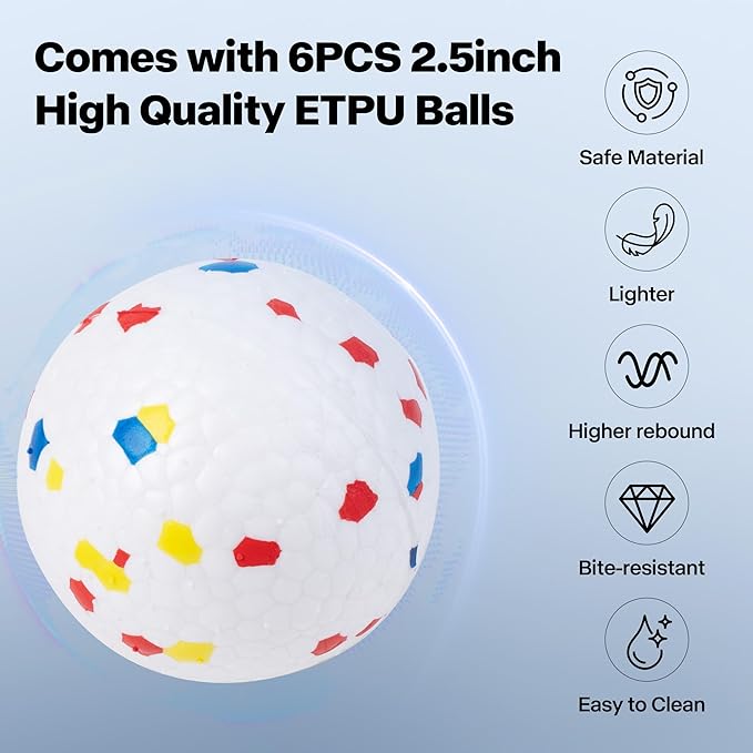 Pet Prime Upgraded Automatic Dog Ball Launcher for Large Dogs,Interactive Rechargeable Dog Ball Thrower Launcher Toy,Adjustable 10-64ft,6PCS 2.5" ETPU Balls & 1 Whistle Included,Outdoor Use