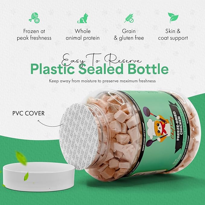 Freeze-Dried Chicken Treats for Cats & Dogs – 100% Human Grade, Single Ingredient, High-Protein, Healthy Snack – No Additives or Preservatives – 7.7oz - Inspected & Tested in USA