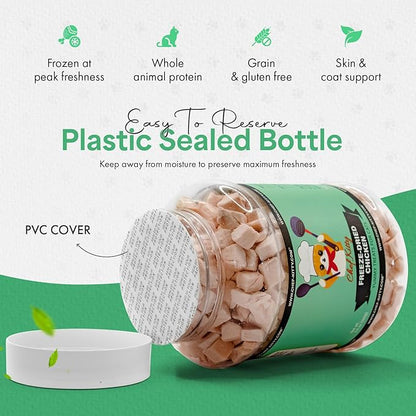 Freeze-Dried Chicken Treats for Cats & Dogs – 100% Human Grade, Single Ingredient, High-Protein, Healthy Snack – No Additives or Preservatives – 7.7oz - Inspected & Tested in USA