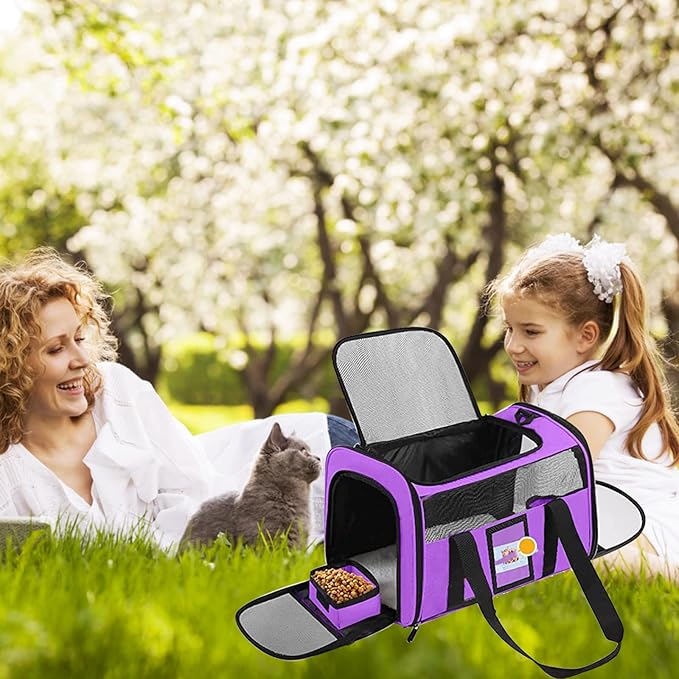 Large Cat Carrier Soft Sided Pet Carriers for Large Cats Under 25 lbs, 20" Dog Carrier Cat Carrier for 2 Cats Travel Carrier, Purple
