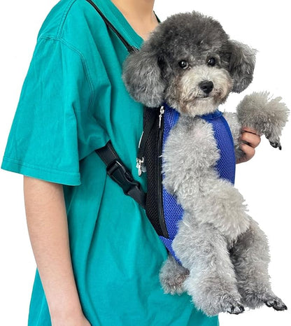 Pet Dog Carrier Backpack, Portable Breathable Mesh Chest Carrier, Polyester Woven Double Shoulder Pet Bag for Outdoor Adventures (SkyBlue, X-Large)