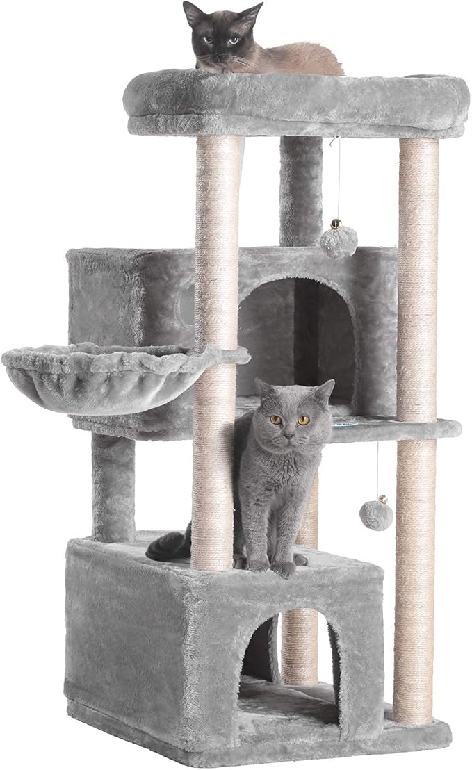 Hey-brother Cat Tree,Multi-Level Cat Condo for Large Cat Tower Furniture with Sisal-Covered Scratching Posts, 2 Plush Condos, Big Plush Perches MPJ011W