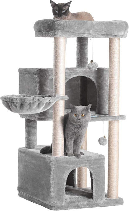 Hey-brother Cat Tree,Multi-Level Cat Condo for Large Cat Tower Furniture with Sisal-Covered Scratching Posts, 2 Plush Condos, Big Plush Perches MPJ011W