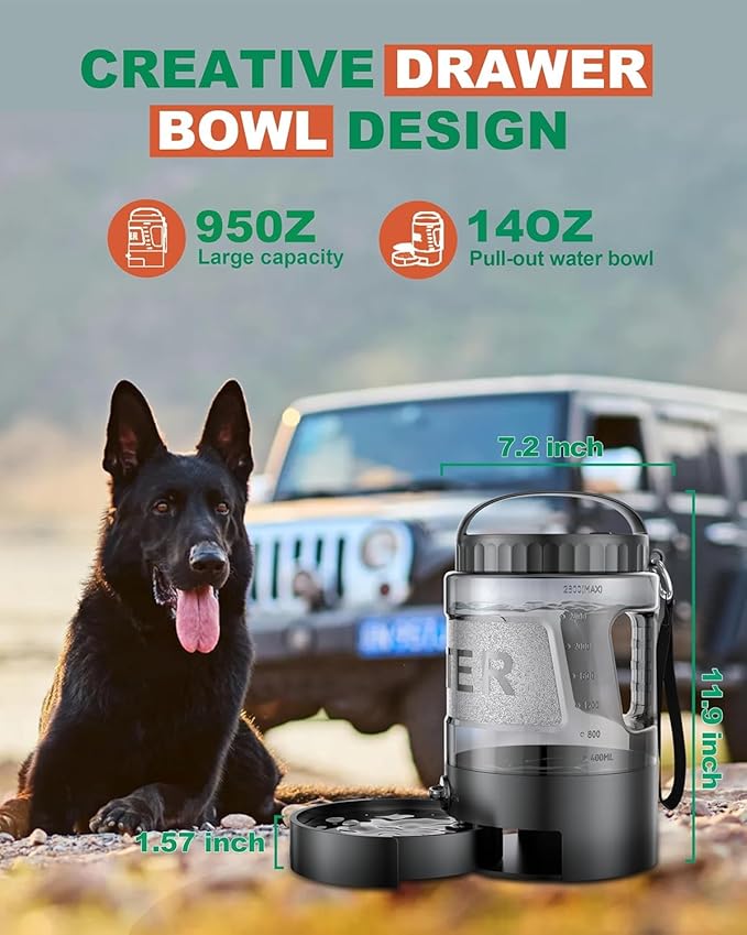 Dog Water Bottle Portable Bowls - 95oz Large Travel Water Bowl Dispenser for Dogs, Pet Camping Beach Essentials Traveling Car Park Accessories, Leak Proof Pet Drinking Dispenser for On The Go, Black