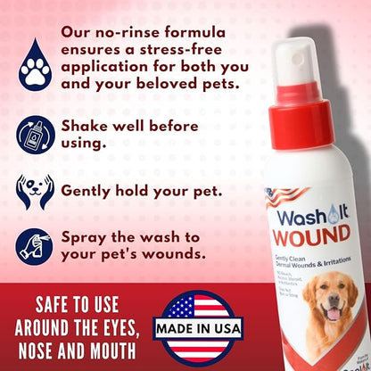 Wash-It Wound Wash for Dogs | Pet Wound Care for Dogs with Hypochlorous Acid to Clean Wounds, Cuts, Burns & Irritation & Prevents Infection | US-Made Dog Wound Care & Safe for All Animals (4oz)