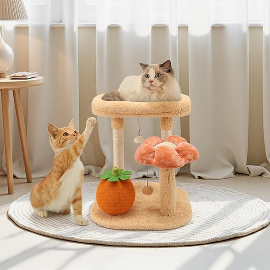 Kitten Sugarl Cat Scratching Post Sisal Scratch Post for Indoor Cat with Hanging Ball,Solid Wooden 2 Level Track,Interactive Cat Toy