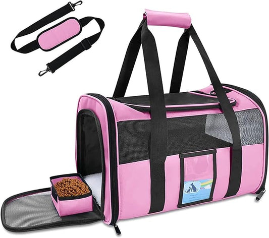 Soft Sided Cat Dog Carrier for Small/Medium Cats Dogs Airline Approved Travel Bag with Shoulder Strap & Removable Mat Pets Up to 15 lbs