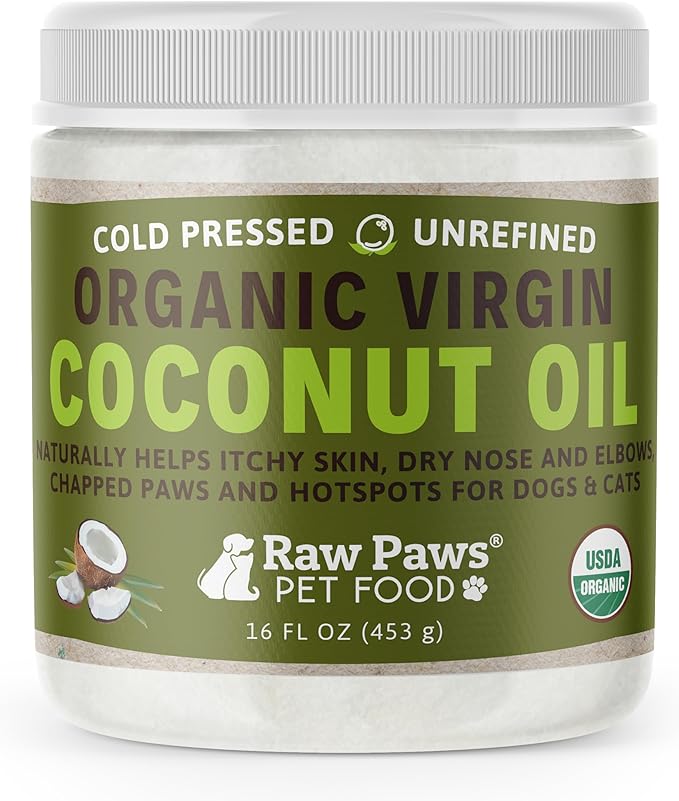Raw Paws Virgin Organic Coconut Oil for Dogs & Cats, 16-oz - Treatment for Itchy Skin, Dry Nose, Paws - Hot Spot Lotion - Natural Hairball Remedy for Cats