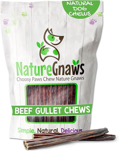Nature Gnaws Beef Gullet Sticks for Dogs 5-6" (1Lb) - Natural Beef Jerky Stick Dog Chew Treats - Rawhide Free