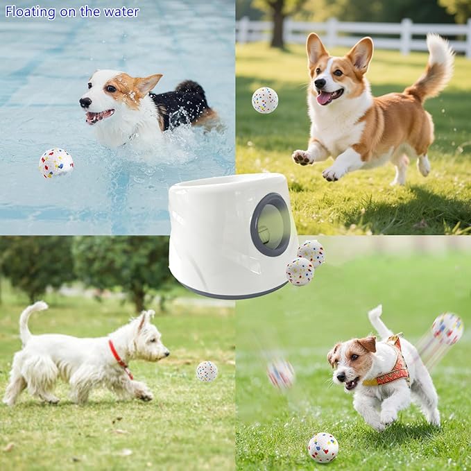 Automatic Ball Launcher for Dogs ，The Upgraded Ball Thrower Adjustable Distance 20-45ft Including 6 PCS 2.3-inch Sized Balls, Interactive Dog Toys Suitable for Small to Medium Sized Dogs