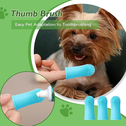 6-Piece Pet Grooming Set – Includes Dog Bath Brush with Shampoo Dispenser, Cat Chin Cleaner, Toothbrushes & Glove Massage Brush for Dogs and Cats (Green)