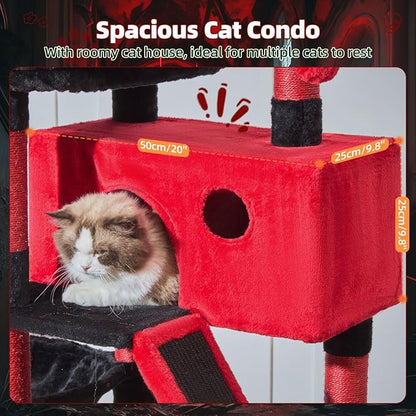 Taoqimiao Gothic Cat Tree 57.5-Inch, Cat Tower for Indoor Cats Large Adult, Extra Large Cat Condo, 8 Sisal Scratching Posts, Metal Frame Cozy Hammock, Durable Scratch Board, 2 Top Perches, MS026BR