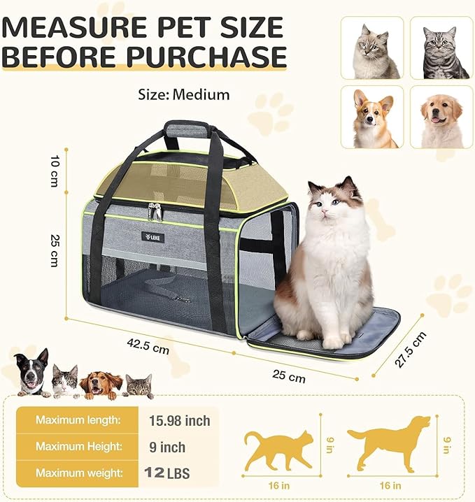 Lekereise Top-Expandable Pet Carrier - TSA Airline Approved Soft Sided Underseat Up to 12lbs Travel Carriers for Small Cats and Dogs with Locking Safety Zippers Anti-Scratch Mesh