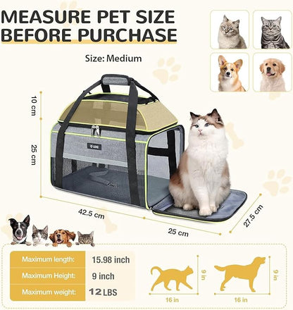 Lekereise Top-Expandable Pet Carrier - TSA Airline Approved Soft Sided Underseat Up to 12lbs Travel Carriers for Small Cats and Dogs with Locking Safety Zippers Anti-Scratch Mesh