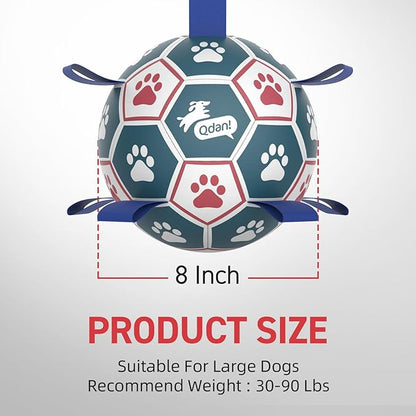 QDAN Large Dog Toys, 8 Inch Durable Balls for Dogs for Outdoor Indoor, Soccer Ball with Straps, Herding Balls, Interactive Toy for Tug of War, Dog Ball to Keep Them Busy (8 Inch)