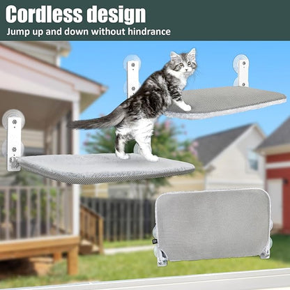 Sunhoo Cat Window Hammock Perch Cordless Perches Window Sill Seat Bed Foldable Stable Lounger Upgraded Suction Cup Easy Assembly Indoor Cats Kitty Shelf Hold Up to 55lbs (Light Gray, S)