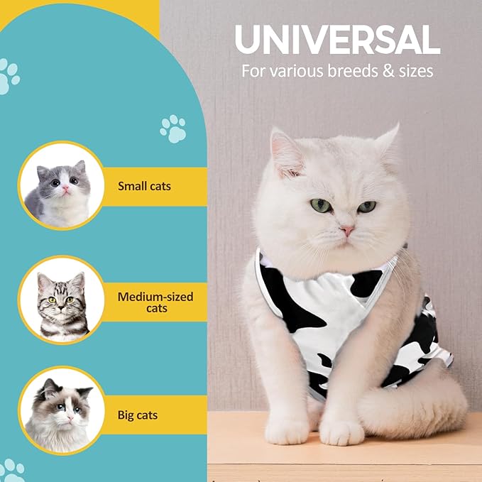 Avont Cat Recovery Suit - Kitten Onesie for Cats After Surgery, Cone of Shame Alternative Surgical Spay Suit for Female Cat, Post-Surgery or Skin Diseases Protection -Cow(M+)