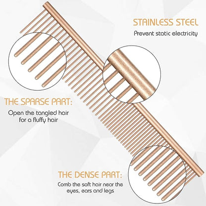 3 Pcs Stainless Steel Grooming Combs for Matted and Tangled Long Hair - Pet Guide Clippers for Dog and Cat