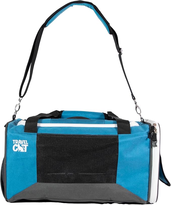 Travel Cat The Odyssey Soft Cat Carrier - Portable Comfort Soft Sided Travel Carrier for Small, Medium Cat, Kitten up to 20 LBs - Pet Travel Carrier Backpack with Shoulder Strap (Blue)