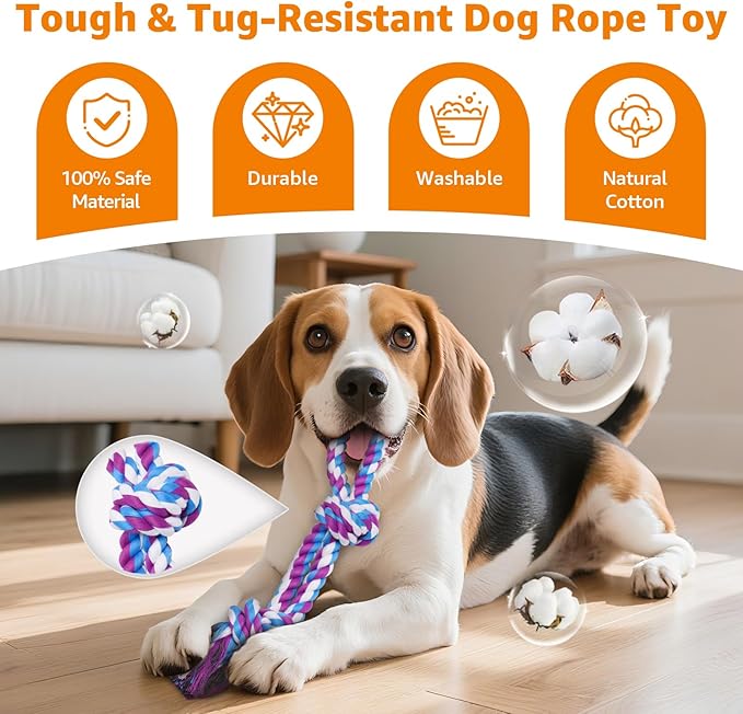 LOOBANI Dog Rope Toys for Aggressive Chewers, 2 Packs Replacement Interactive Chew Toy for Pet Grinding Teeth, Tug of War Toy for Small Medium Large Breeds(Purple Blue)