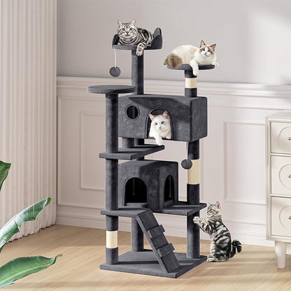 MoNiBloom 54 Inch Cat Tree Tower for Indoor Cats Large Adults, Cat Tower with Scratching Post, Multi-Level Furniture Activity Center with Cat Condo Pet Play House, Smoky Grey