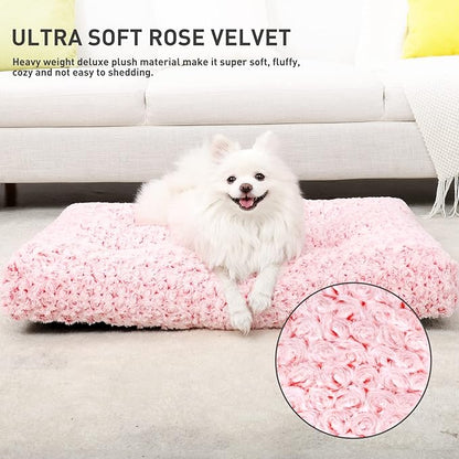 KSIIA Washable Dog Bed Deluxe Plush Dog Crate Beds Comfy Kennel Pad Anti-Slip Pet Sleeping Mat for Large, Jumbo, Medium, Small Dogs Breeds, 23" x 18", Pink