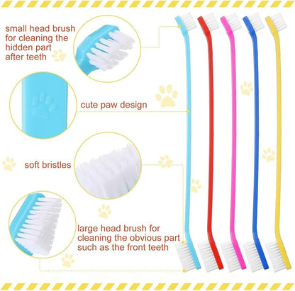 Eaasty 300 Pcs Dog Toothbrush Bulk Dual Headed Dental Brushes Puppy Tooth Brushing Kit Long Handle Toothbrush for Large Small Dogs Cats Puppy Teeth Cleaning Oral Dental Care Supplies 10 Colors
