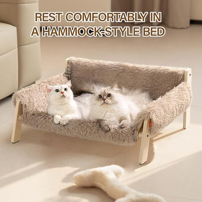 MEWOOFUN Cat Couch Bed, Pet Sofa for Indoor Cats Wooden Indoor Elevated Cat Beds with Removable Mattress Cover Suitable for Kitty, Puppy or Small Animal (Brown, Large)