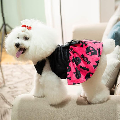 CuteBone Halloween Skulls Dog Dress Velvet for Small Dogs Girl Puppy Dresses Pink Dog Clothes CVA02M-D