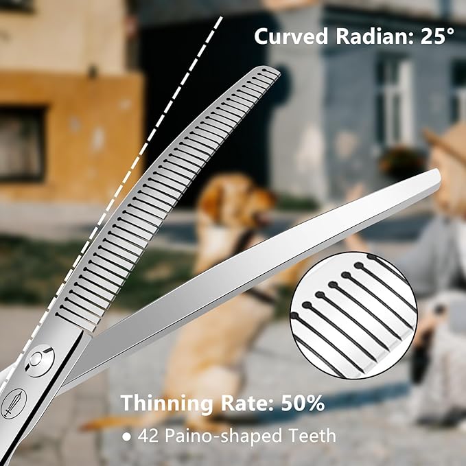 HASHIMOTO Curved Fluffer Scissors for Dog Grooming, 42 Teeth, 50% Thinning Rate, 7.0 inch, Light Weight, Designed to Remove Bulk Quickly While Leaving a Natural Finish for Groomers.