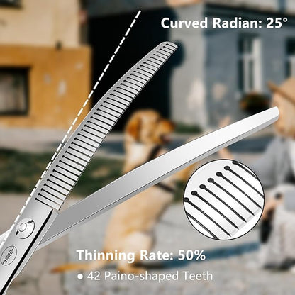 HASHIMOTO Curved Fluffer Scissors for Dog Grooming, 42 Teeth, 50% Thinning Rate, 7.0 inch, Light Weight, Designed to Remove Bulk Quickly While Leaving a Natural Finish for Groomers.
