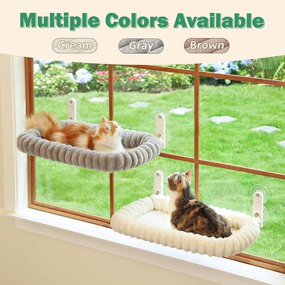 Zakkart SnugCloud Foldable Cat Window Perch - Cordless, Ultra Soft Machine Washable Bed with 4-Sided Bolster, Metal Frame - Window Hammock for Large Cats and Kittens (Cream White, Large)